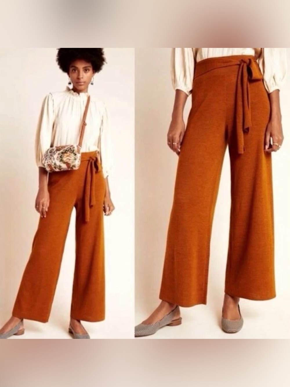 ANTHROPOLOGIE Linette Merino Wool Knit Tie Crop Pull On Pants